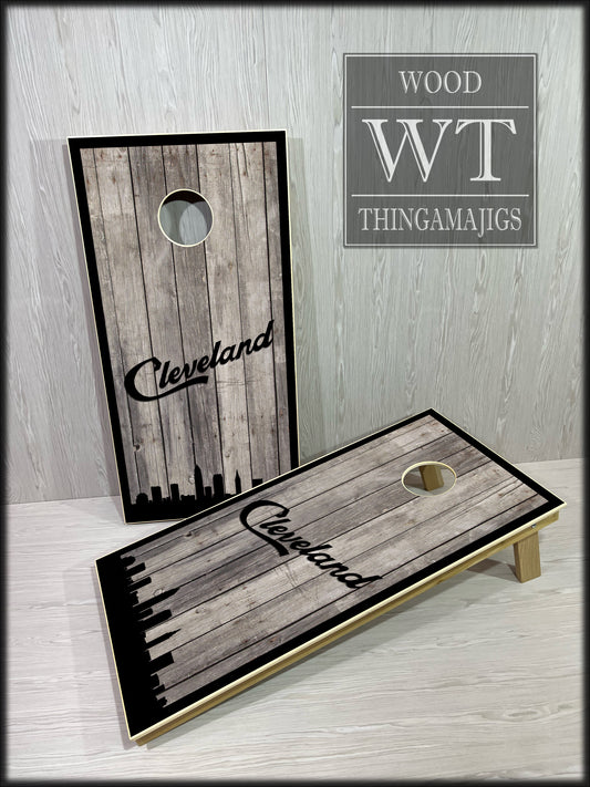 Cleveland Script Skyline Cornhole