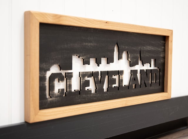 Framed Block Cleveland Skyline - Large Wall Hanging