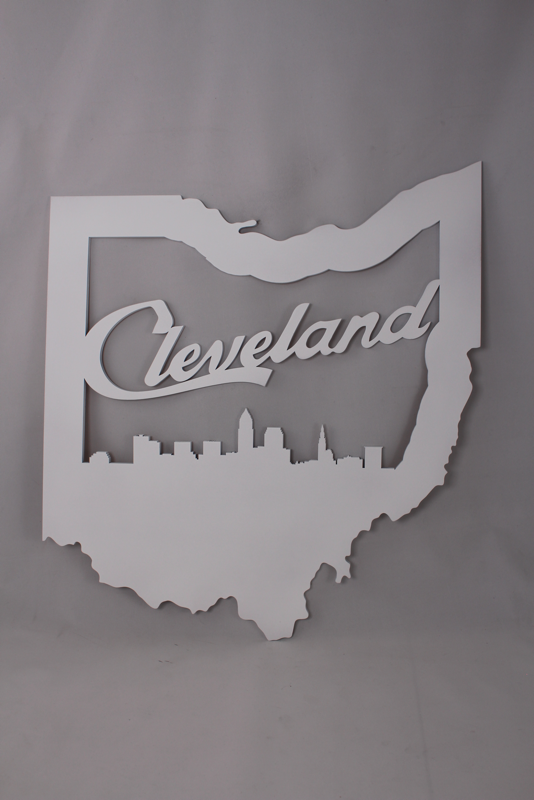 Ohio Cutout w/ CLE skyline - Large Wall Hanging