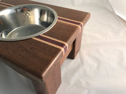wooden dog bowl holder side view