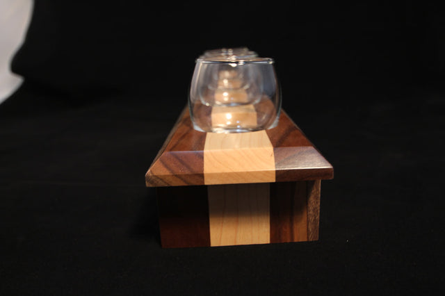 wooden flight board with glasses side view