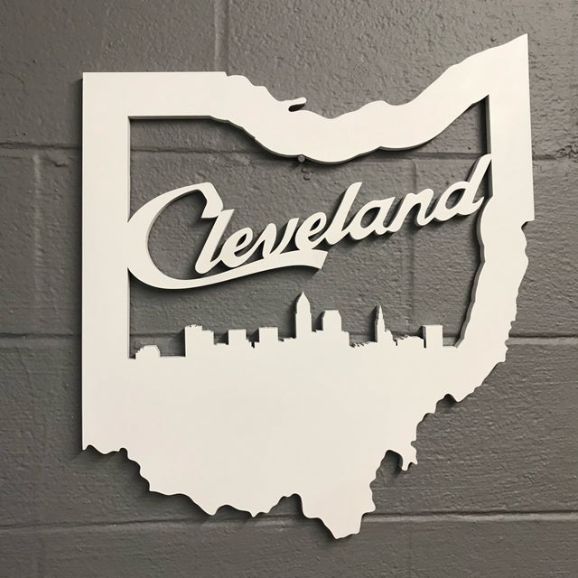 Ohio Cutout w/ CLE skyline - Small Wall Hanging