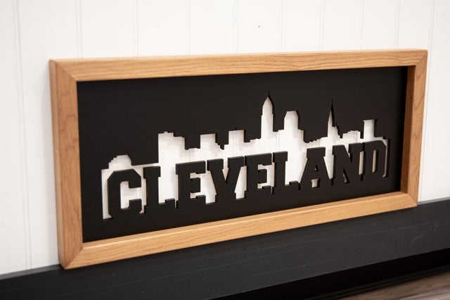 Framed Block Cleveland Skyline - Large Wall Hanging