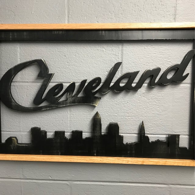 Framed Script Cleveland Skyline - Large Wall Hanging