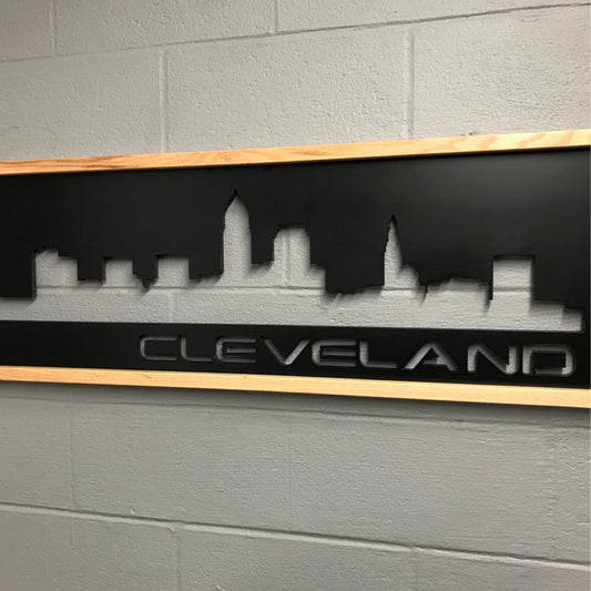 Framed Modern Cleveland Skyline - Large Wall Hanging