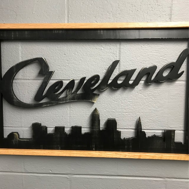 Framed Script Cleveland Skyline - Medium Wall Hanging