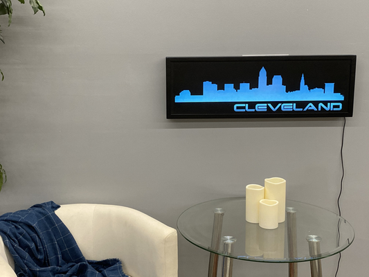 Modern Cleveland Skyline LED - Small Wall Hanging