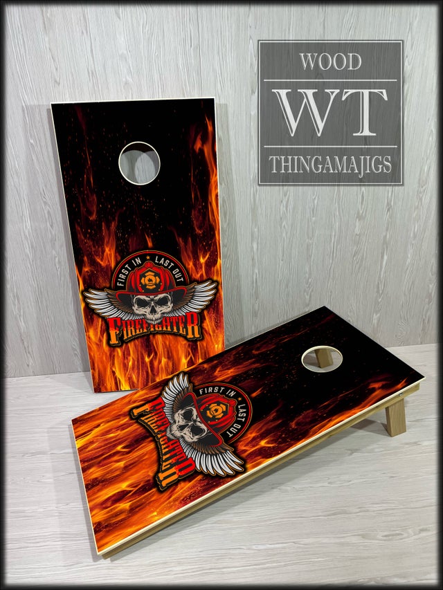 Firefighter With Flames Cornhole