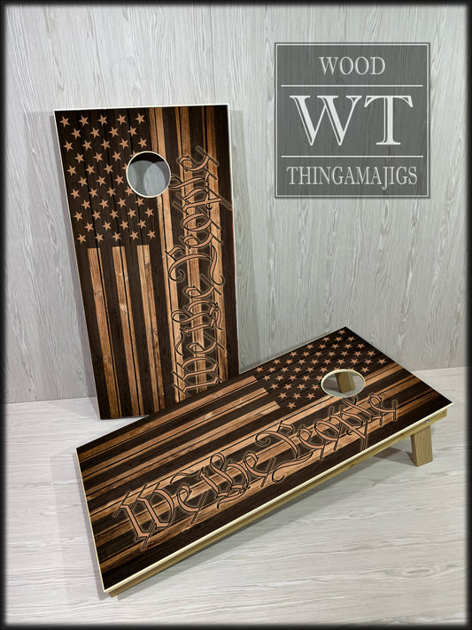 We the People Wooden Flag Cornhole